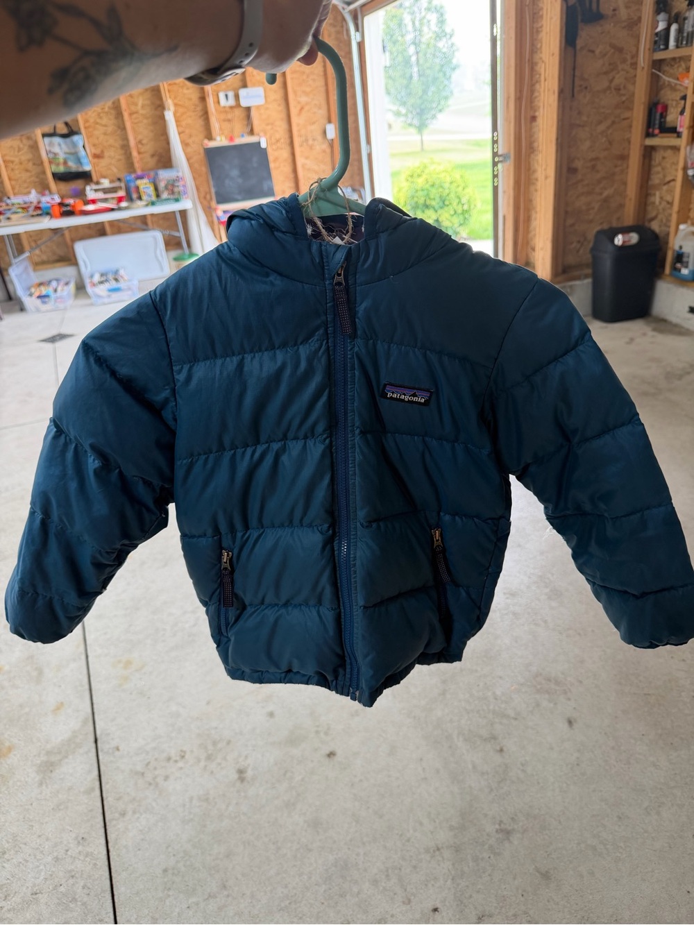 Patagonia Kids Teal-Blue Hooded Puffer Jacket